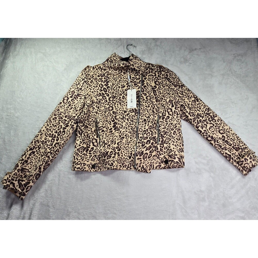 Venti6 Italy Moto Jacket Women's Size Medium Leopard Print Zip Snaps Stretch